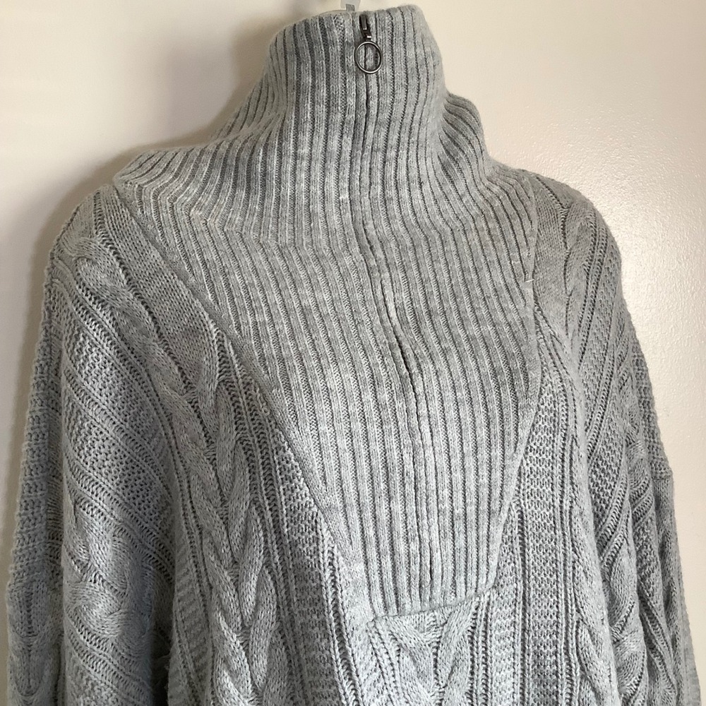 Torrid Gray Cable Knit Quarter Zip Sweater Plus Size 3 3X Funnel Neck Ribbed - Picture 9 of 16